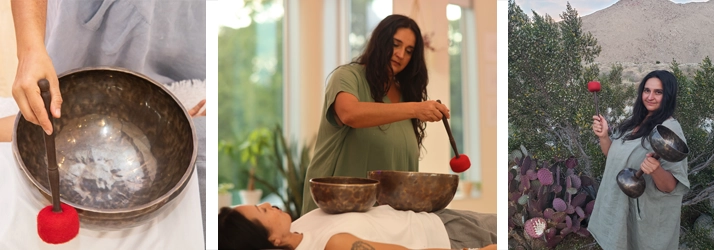 A patient receiving sound bowl therapy.